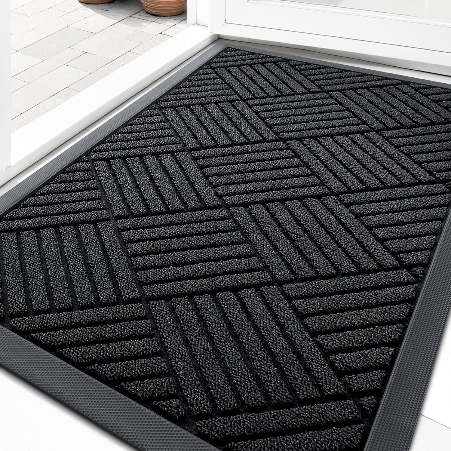 OLANLY Heavy-Duty Front Door Mat | Absorbent Non-Slip Rubber Doormat 29.5x17 - Black Diamond Design