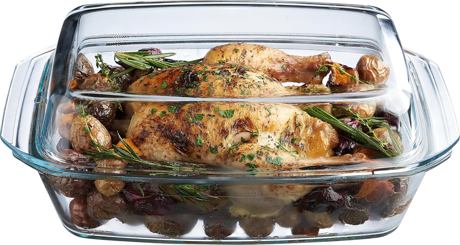 Simax Large Glass Casserole Dish - Oven Safe Bakeware With Lid | 3 Quart Oblong Cooking & Serving Dish