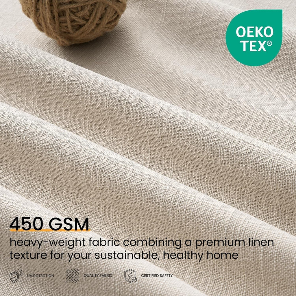 Topfinel Oatmeal Blackout Curtains - Energy-Efficient Pinch Pleated Drapes | 84" Long, Flax Linen, 2 Panels Set