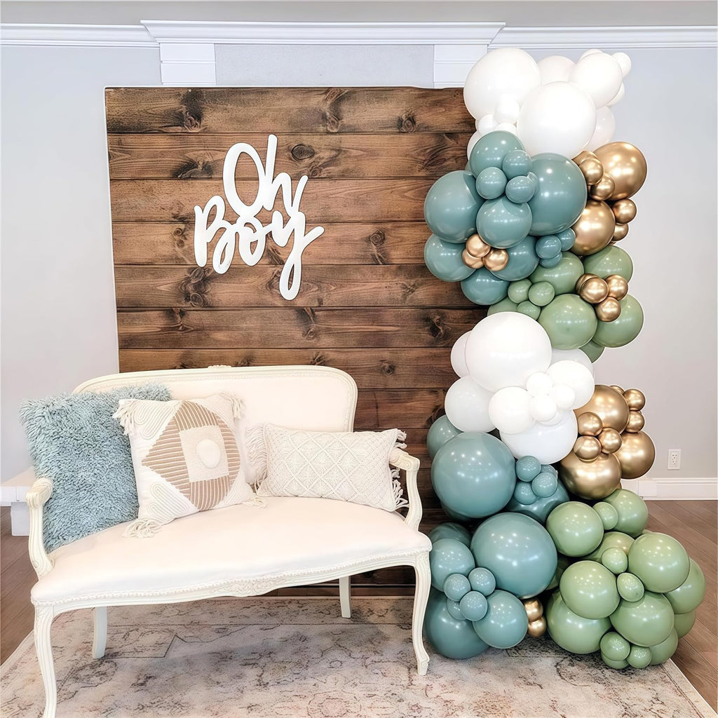 Skiennix Balloon Garland Kit - 107 PCS Dusty Sage Green & Gold Arch for Boho Birthday & Wedding Decor