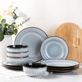 LERATIO Ceramic Dinnerware Sets,Handcraft Embossed Stoneware Plates and Bowls Sets,Highly Chip and Crack Resistant | Dishwasher & Microwave & Oven Safe Dishes set,Service for 4 (12pc)-Gray White