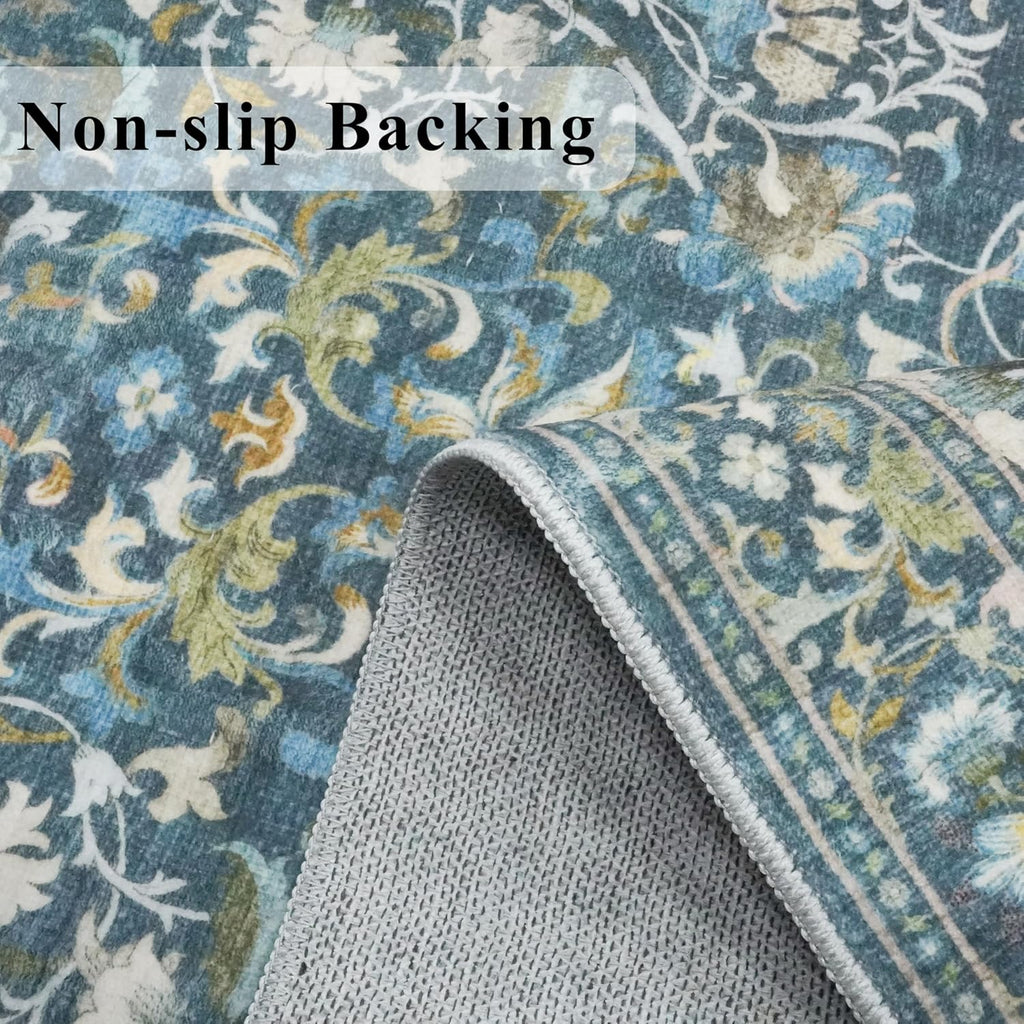Skiennix 4x6 Area Rug - Washable Boho Floral Design | Non-Slip Low Pile Carpet for Living Room, Bedroom, Office