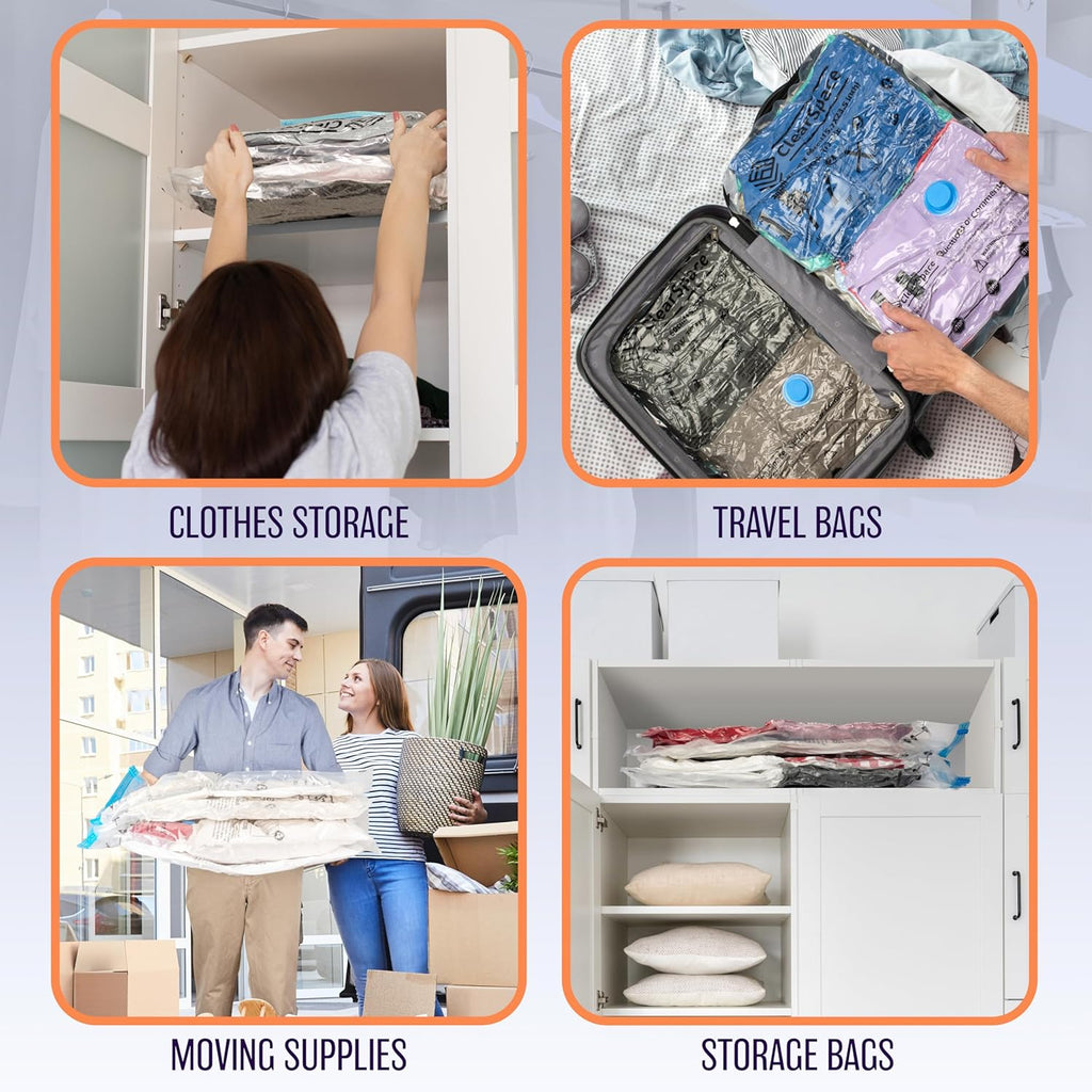 Skiennix Vacuum Seal Bags - Space-Saving Storage for Clothes & Blankets | 10 Small Bags with Hand Pump