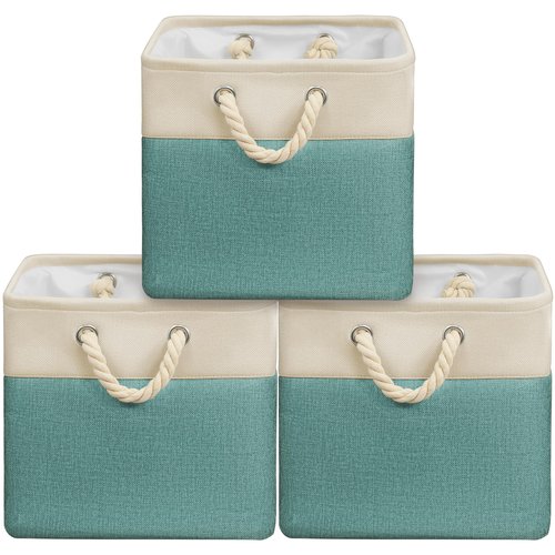 Simple Houseware Fabric Storage Cubes, 13" x 13" Storage Bin, 3 Pack, Turquoise