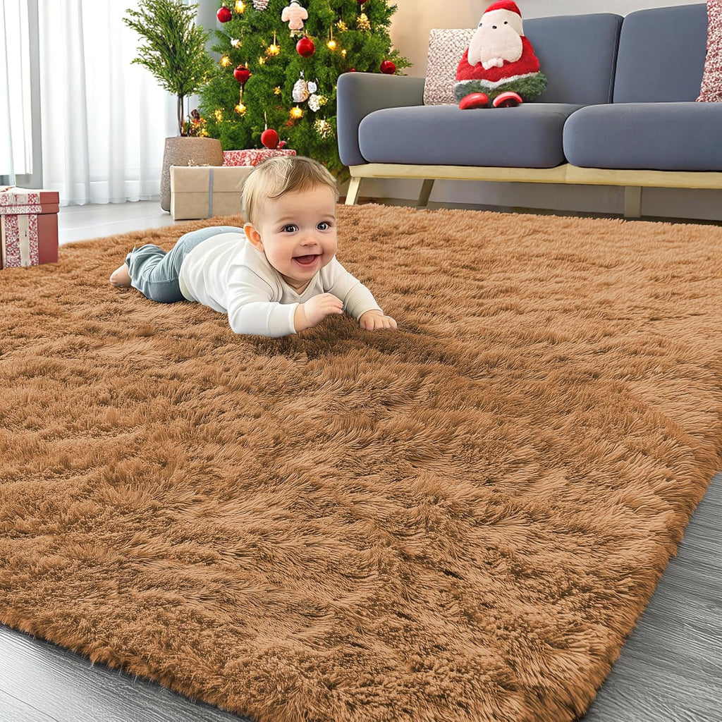 OLANLY Area Rugs - Soft Fluffy Shaggy Indoor Carpet for Living Room & Bedroom | 4x5.9 ft Khaki