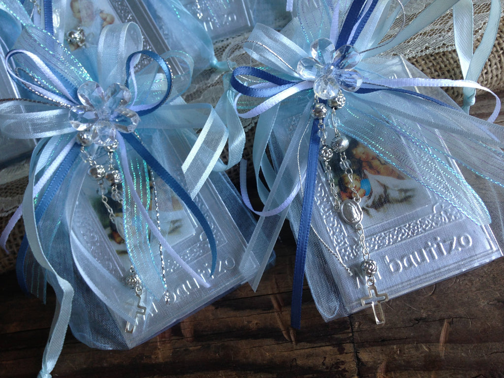 Hand made Baptism Favors Baby Blue 12pc / Prayer Books Covered in Repujado/recuerditos De Bautizo En Repujado Libritos De Oracion