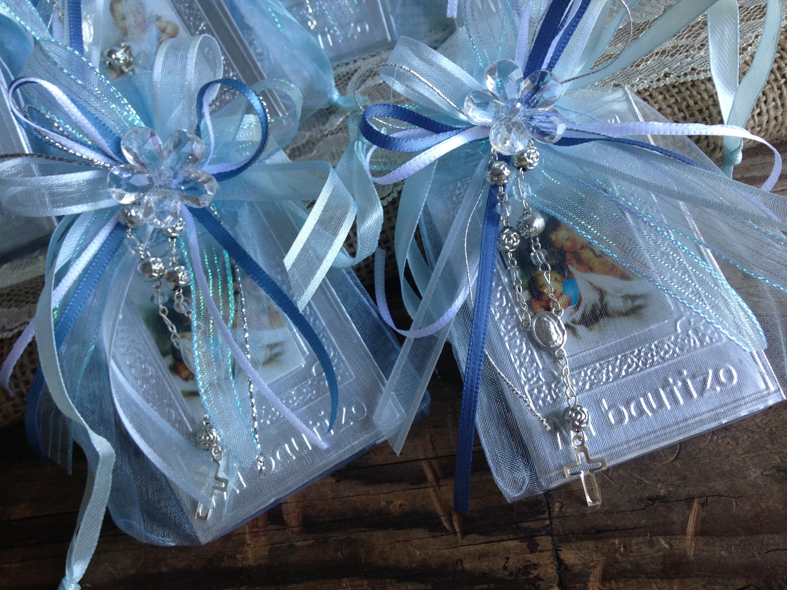 Hand made Baptism Favors Baby Blue 12pc / Prayer Books Covered in Repujado/recuerditos De Bautizo En Repujado Libritos De Oracion