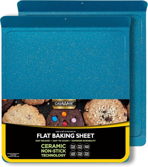 CasaWare Large Flat Baking Cookie Sheet - 12.5 x 14-Inch with Non-Stick Ceramic Coating | Blue Granite