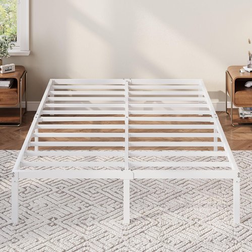 Allewie Queen Bed Frame - 12 Inch Metal Platform Bed with Storage | Easy Assembly, White Finish