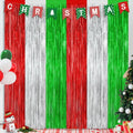 2 Pack Metallic Christmas Backdrop | Red, Silver & Green Streamer Curtains - 3.28 FT x 7.05 FT