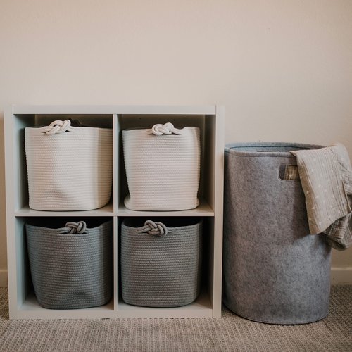 Parker Baby Rope Storage Cubes - 11 Inch Nursery Cubby Organizer, Closet Organizer, Toy Bin - White