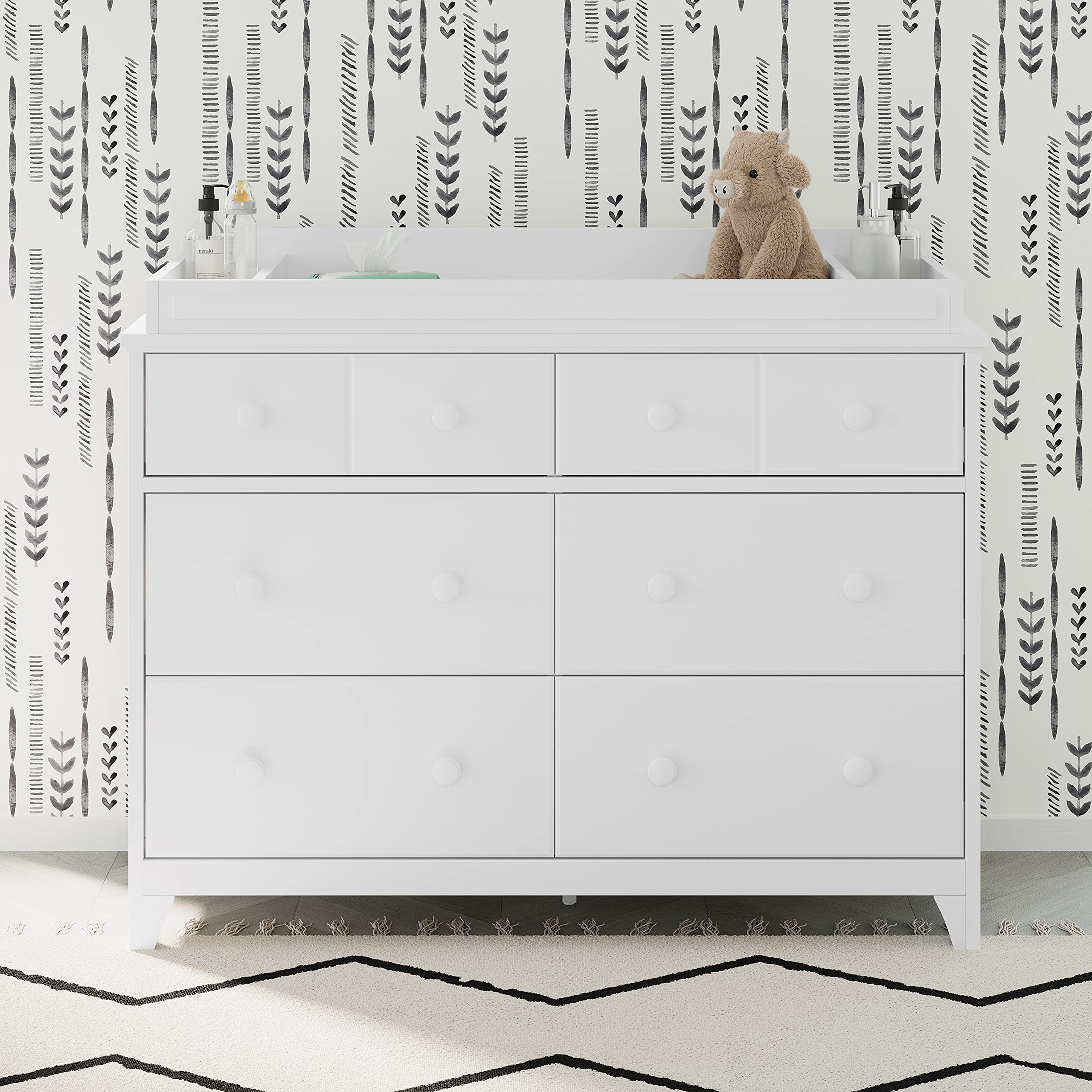Storkcraft Universal Changer Topper (White) - Transforms Dresser Into Baby Changing Station, Fits Standard Size, 3 Compartments Essentials, Soft Felt Bottom