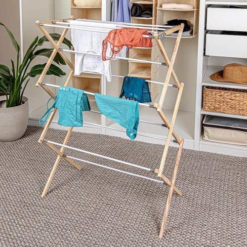 Household Essentials X-Frame Clothes Drying Rack - Sturdy Wood Frame with 23.8 Feet Hanging Space | Easy Assembly, Natural Finish