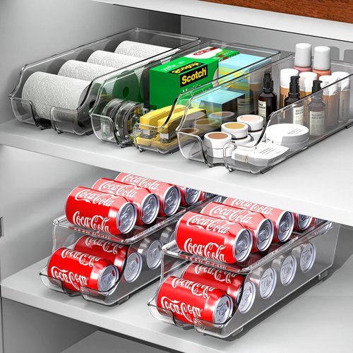 Simple Houseware 2-Pack Auto-Rolling Beverage Can Organizer for Fridge, Clear Front-Loading Soda Dispenser with Smooth Glide Design, Space-Saving Refrigerator Storage Bins