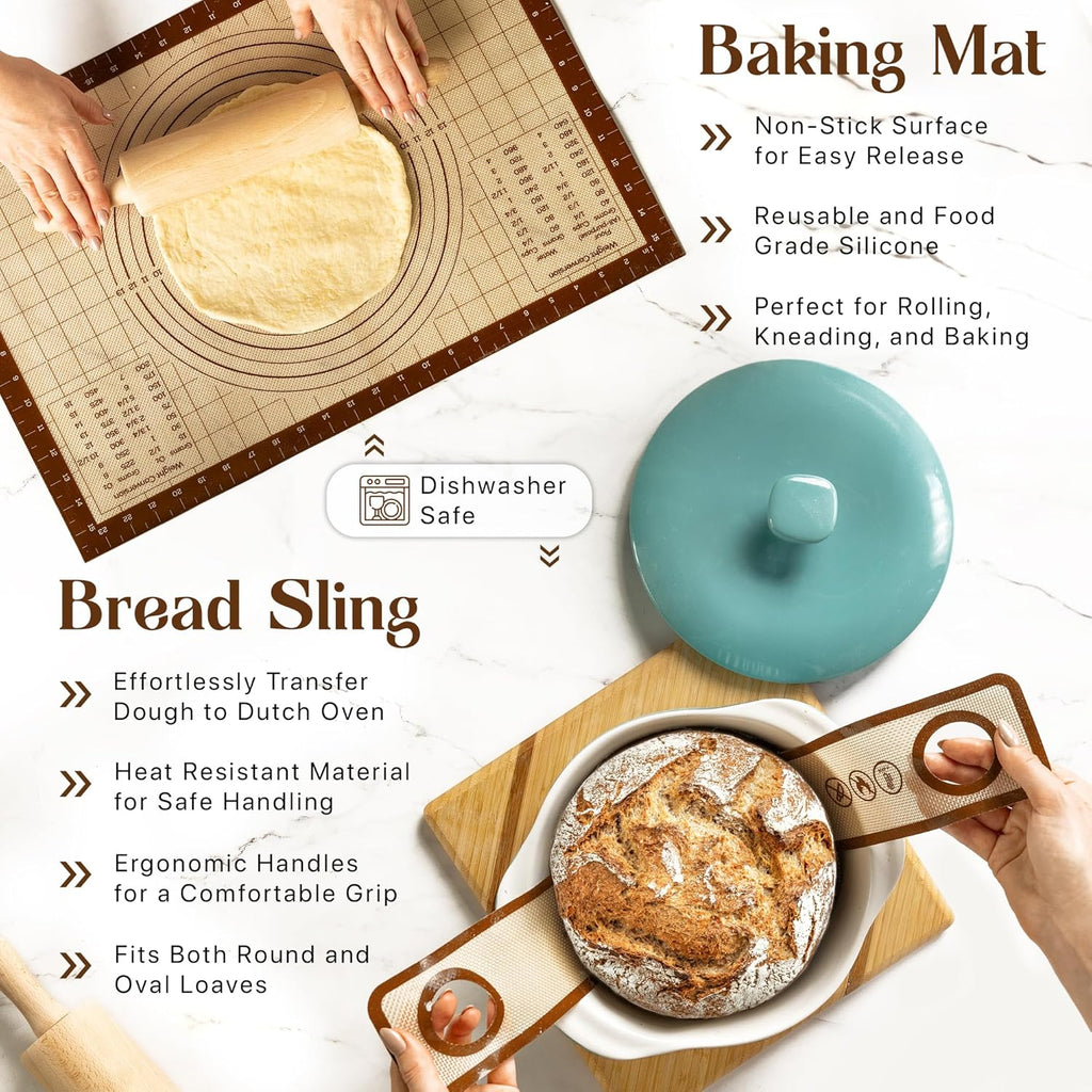 Skiennix Sourdough Starter Kit - Beginner-Friendly Baking Supplies with 10” Round & 11” Oval Banneton Baskets