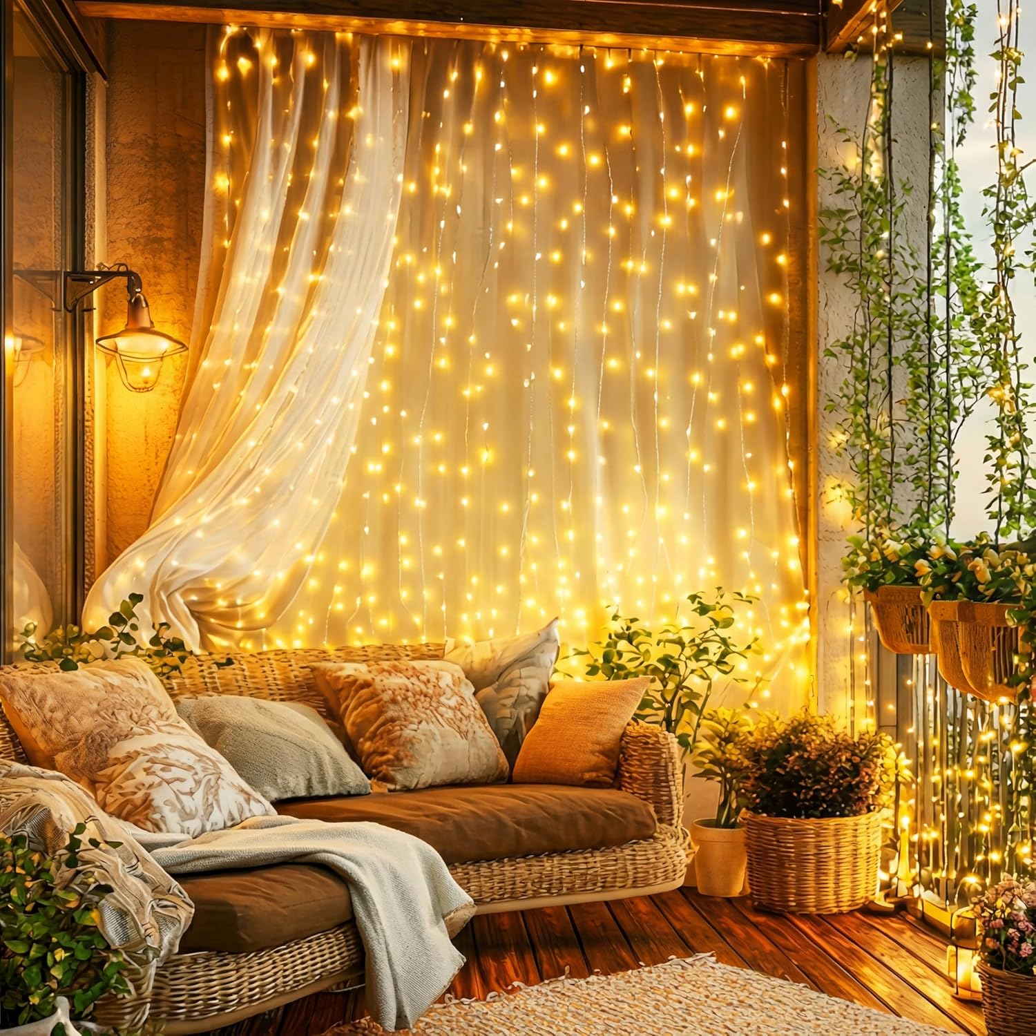 Tuanse 195 LED Curtain Lights - 6.5 x 5 Feet Fairy Backdrop with 8 Modes & Remote for Indoor/Outdoor Decor