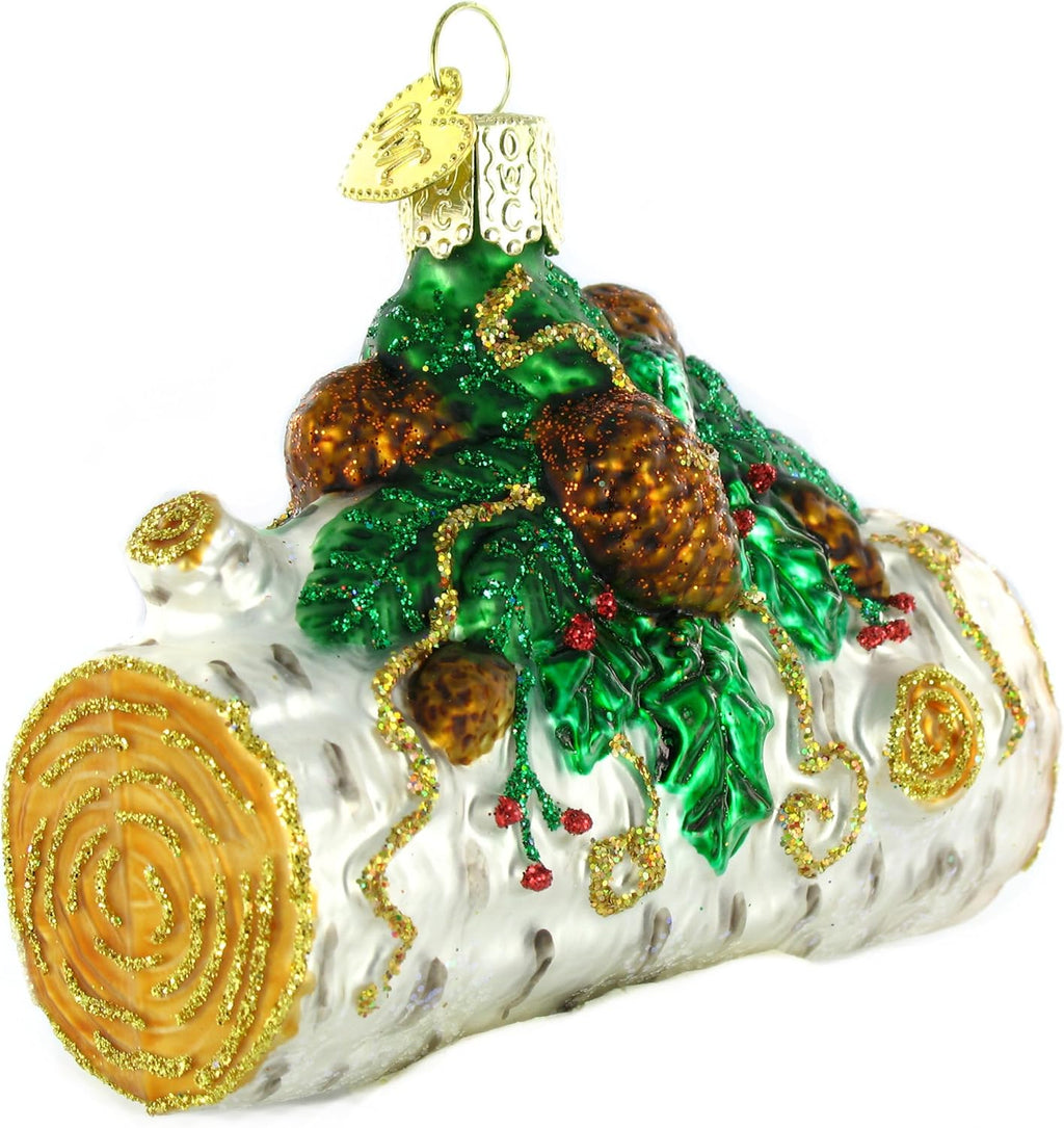 Old World Christmas Yule Log Glass Blown Ornament - Handcrafted Holiday Decoration for Trees