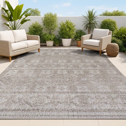 JONATHAN Y Mediterranean Tile Indoor Outdoor Area Rug 8X10 Dark Gray/Ivory, Citta High-Low Pile for Backyard, Patio, Porch, Easy-Cleaning, High Traffic, Pet-Friendly, Non-Shedding (SBH102C-8)