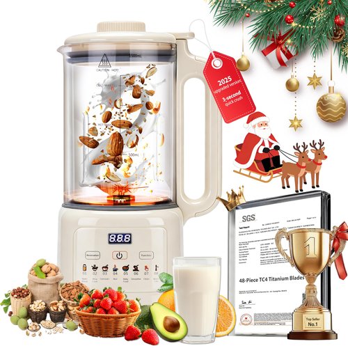 5.0 New Upgraded Nut Milk Maker Machine 10 in 1 nut Milk Maker【NO.1German High-Efficiency Brushless Motor】【TC4 titanium blade】Homemade Almond, Soy, Oats juice, fresh juice Delay Start, Keep Warm
