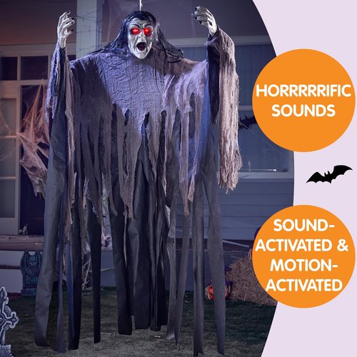 JOYIN Halloween Zombie Decorations Outdoor, Halloween Groundbreaker Outside Decor, Hanging Zombie Prop with Green Face and Lighted Eyes for Graveyard, Haunted House, Lawn, Yard, Indoor Decor