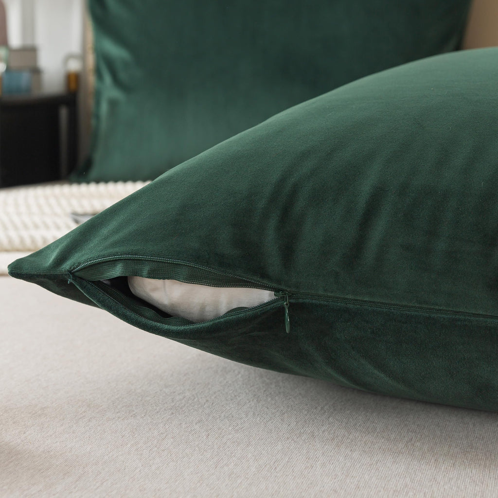 H HOUSEHOLD Set of 2 Velvet Queen Size Pillowcase, Soft and Cozy Luxury Fuzzy Flannel 20x30 Inches Pillow Cover with Zipper (Queen (20 x 30 Inch), Dark Green)