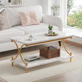 VECELO Coffee Table for Living Room with Round Corners Modern Farmhouse Center Table with Storage Shelf for Home Office 39 Inch, Easy Assembly, Light Gold