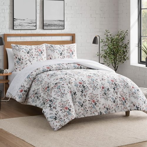 Lucky Brand Wildflower Beige Duvet Cover Set - Full/Queen Size - 3 Piece Luxurious Bedding Ensemble