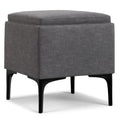 SIMPLIHOME Natasha 18 inch Wide Mid Century Square Mid Century Storage Ottoman with Tray in Slate Grey Polyester Linen, Assembled, For the Living Room, Entryway and Family Room