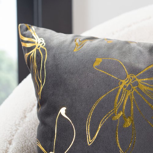 SAFAVIEH Home Collection Yari Blossom 18-inch Grey/Gold Decorative Accent Pillow PLS7146A-1818, 19"x19"