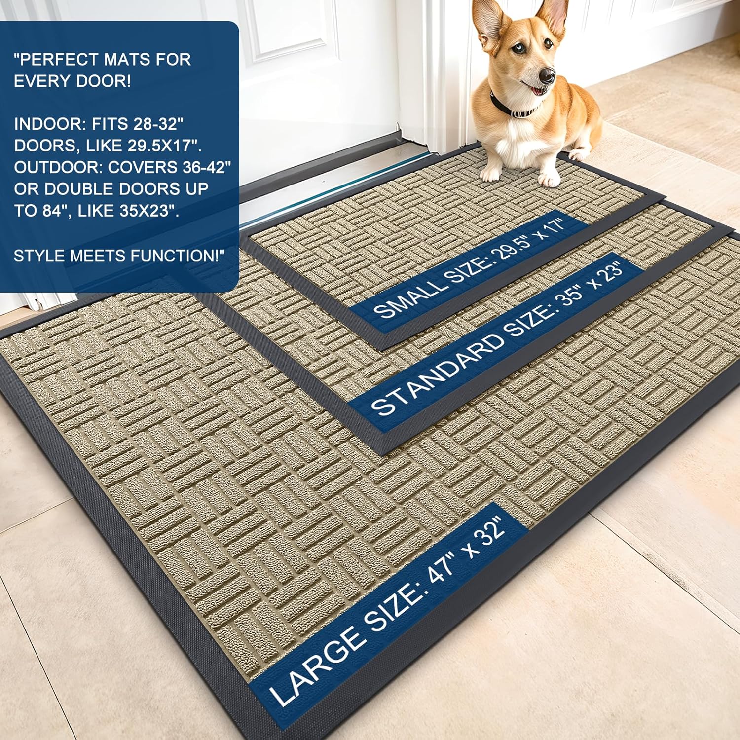 OLANLY Heavy-Duty Front Door Mat - Absorbent Natural Rubber, Non-Slip, 29.5x17 Inches | Stain & Fade Resistant, Beige
