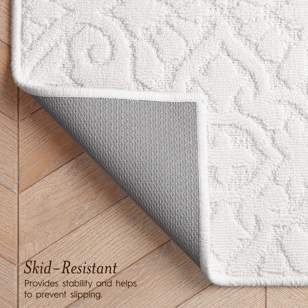 Laura Ashley Hi-Low Tufted 26" x 96" Washable Skid-Resistant Runner Rug - Ivory Feya Solid