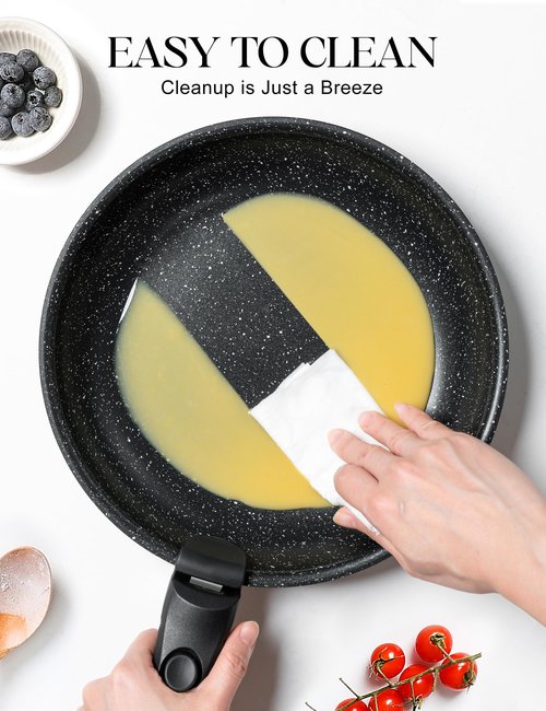 MICHELANGELO Nonstick Frying Pan Set, Non Toxic Frying Pans with Removable Handle, Granite Coating Non Stick Skillet Set of 3, Induction Compatible - 8" 9.5" and 11", Black