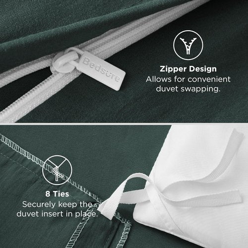 Bedsure Forest Green Duvet Cover Set - Extra Soft Prewashed Cotton-Like Queen Size | 3 Pieces with Zipper Closure