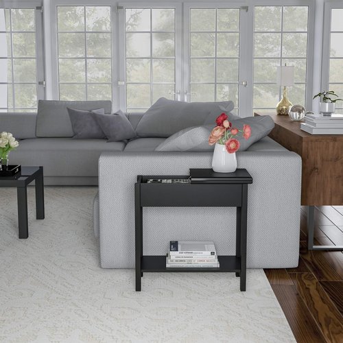Lavish Home Flip Top End Table - Narrow End Table and Slim Console with Storage Compartment and Lower Shelf for Living Room, Hallway, Entryway and Small Spaces (Black)