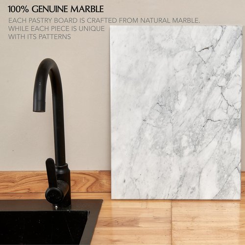 Kitchen Marble Stone Cutting Board - Marble Cutting & Charcuterie Board of 16 x 12 x 0.6 Inches, Non Slip Scratch Resistant Pastry Tray, Rectangular Serving & Chopping Slab for Countertop - White