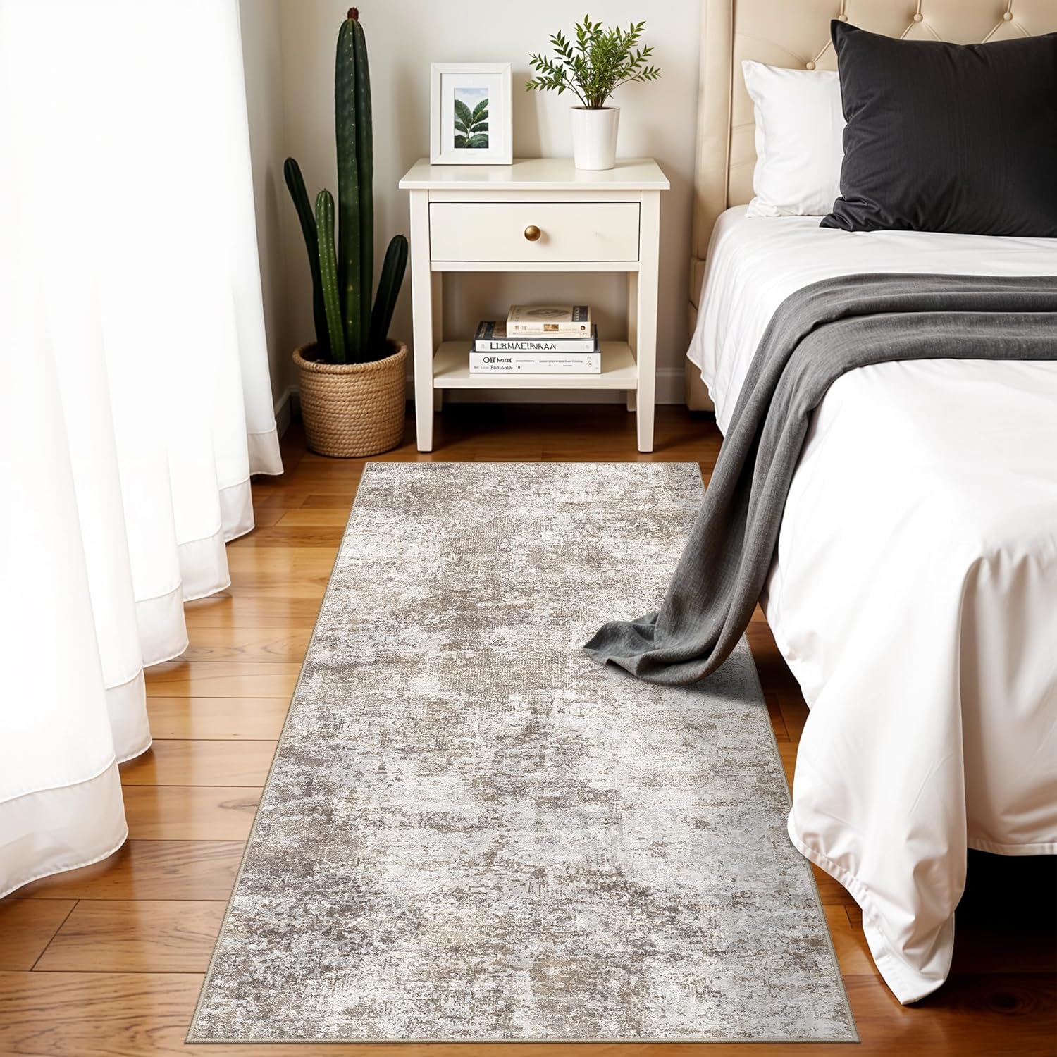 Skiennix Washable Entryway Runner Rug - Modern Abstract Design, Non-Slip, Easy-Clean, 2x5 Brown/Beige