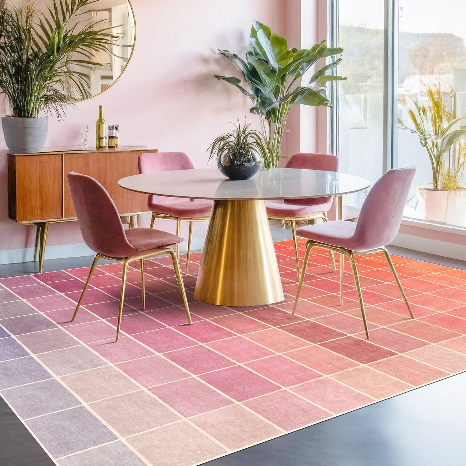 Skiennix Mid Century Modern Ombre Rug - Colorful 6x9 Washable Area Rug for Living Room & Nursery