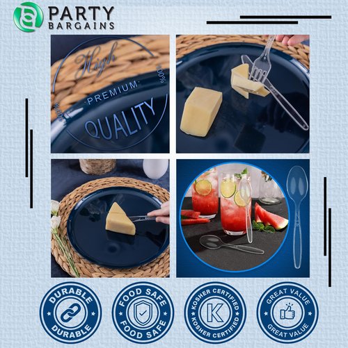 PARTY BARGAINS Disposable Cutlery Set 1440-Piece – Sapphire Settings Clear Plastic Forks Spoons Knives – Heavy-Duty Utensils for Parties Catering Weddings & Events – BPA Free