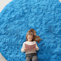 OLANLY Round Bright Blue Area Rug - Soft, Fluffy, Machine Washable 9 ft Carpet for Bedroom & Living Room
