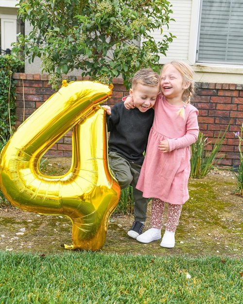 Gold 4 Balloon - 40 Inch Number 4 Balloon for 4th Birthday Party Decorations | Gold and Black Design