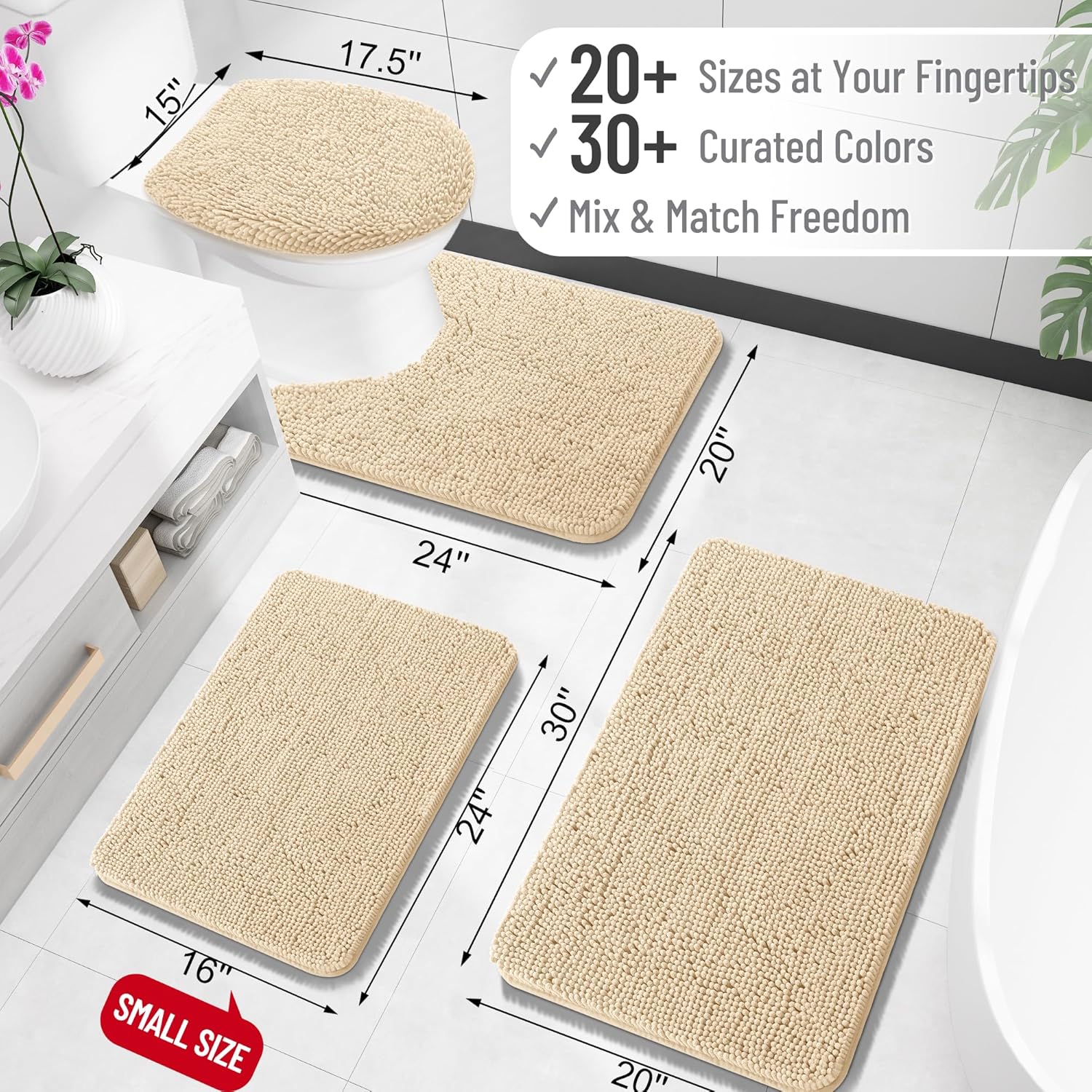 OLANLY Bathroom Rugs - Extra Soft Chenille Bath Mats | Quick Dry, Machine Washable, 24x16, Beige