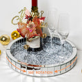Blingworld 14" Mirrored Tray with Lazy Susan, Easy Access, Super Gorgeous Round Tray with Crushed Diamond Silver Finish - Perfume Organizer & Jewelry for Dresser