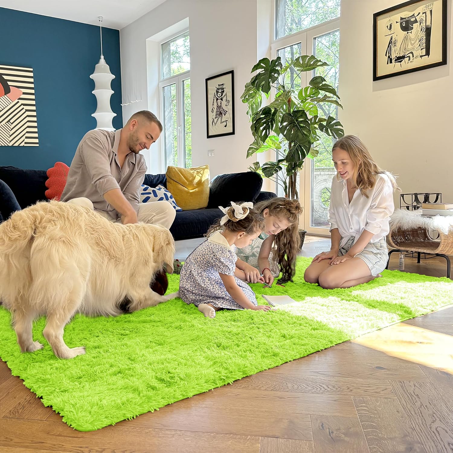 OLANLY Large Area Rug - Soft Fluffy Shaggy Carpet for Living Room & Bedroom | 8x10, Lime Green