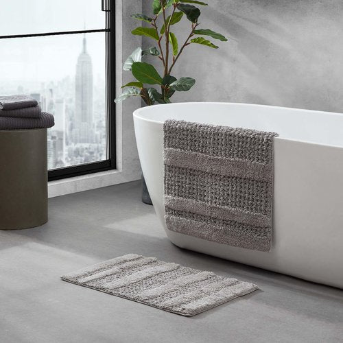 Kenneth Cole - Bath Rug Set, Soft Tufted Cotton Bathroom Decor, Absorbent Waffle Inspired Construction (Solid Waffle Grey, 2 Piece)