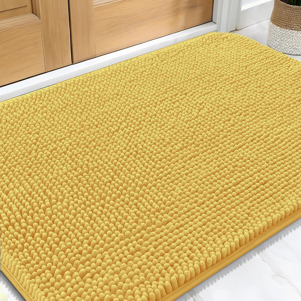OLANLY Dog Door Mat - Absorbent Non-Slip Chenille for Muddy Paws | 34x21 Inches, Quick Dry, Yellow