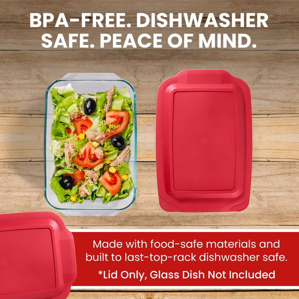 Replacement Lids fits Pyrex 9x13 233 Glass Casserole Baking Dish Container with Tab Handles, for 3-Quart Model 233-PC (2-Pack, Red)