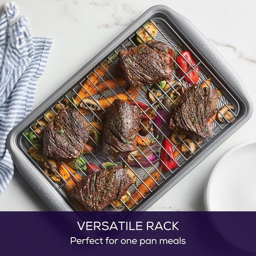 Circulon Bakeware Baking Sheet Set - 3-Piece Cookie Pan & Cooling Rack in Gray
