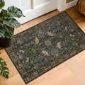 Hazo Haus Washable Dark Vintage Floral Rug - Small 2x3 Indoor Mat with Bird & Botanical Design in Brown Tones