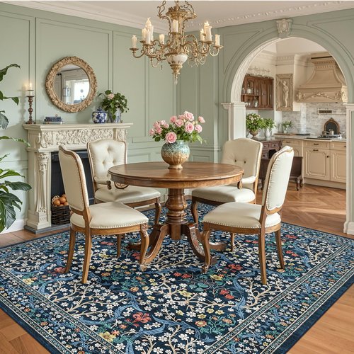 GarveeHome 8x10 Area Rugs, Washable Rugs for Living Room Non Slip Stain Resistant Ultra Soft Floral Rug, Boho Carpet Floor Mat for Bedroom Dining Room Nursery Playroom Office, Dark Blue