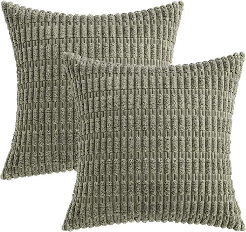 MIULEE Corduroy Throw Pillow Covers - Soft Boho Striped Design | 20x20 Inch Light Olive Green, Set of 2